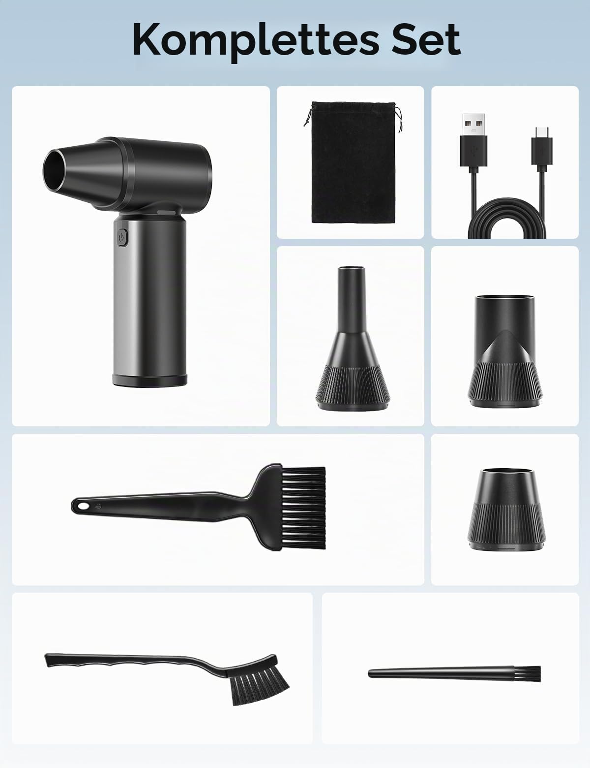 Elektrisches Staubgebläse Aluminium, Electric Air Duster Super Power mit Akku Windkraft Dual-Modus Stufenlos Einstellbare Geschwindigkeit, für Computer Tastatur Haus Auto Garten