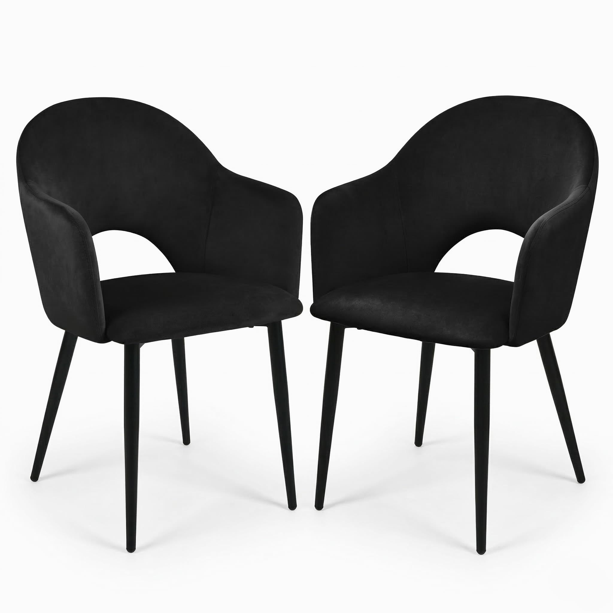 EVRE Velvet Dining Chairs Set of 2 with Cut-Out Backrest & Padded Arms, Upholstered Dining Room Chairs with Powder Coated Metal Legs for Modern Kitchen & Living Room Seating. (Teal)