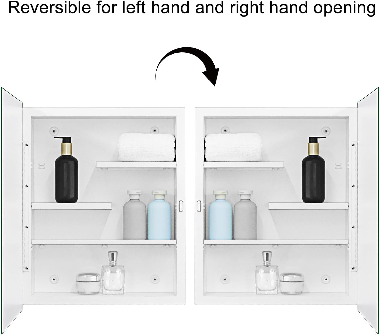 Fundin White Medicine Cabinet with 16 x 20 Beveled Mirror & Adjustable Staggered Shelves, Recessed or Surface Mount Bathroom Medicine Cabinet