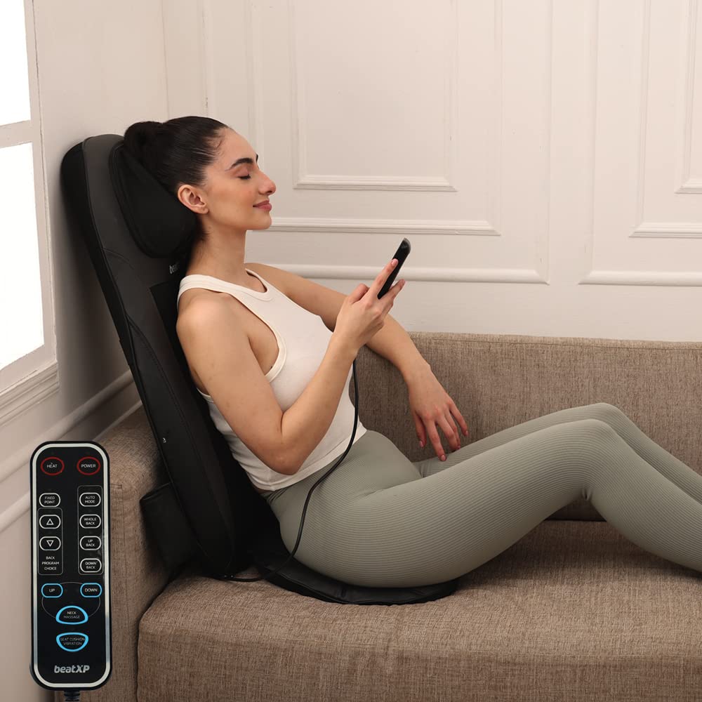 beatXP Deep Heal Cushion Shiatsu Massage Chair for Neck and Back with Deep Vibration Massager for Body Pain Relief at Home,Office Massager (Black) beatXP Deep Heal Cushion Shiatsu Massage Chair for Neck and Back with Deep Vibration Massager for Body Pain Relief at Home,Office Massager (Black)