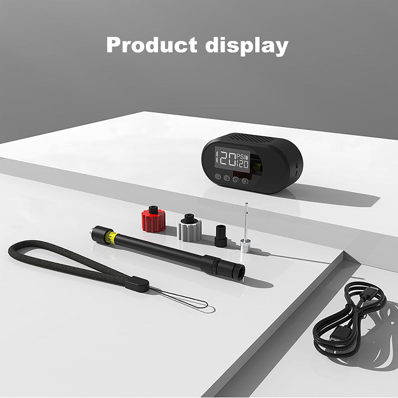 Pompa d'aria portatile, gonfiatore digitale ricaricabile per pneumatici con arresto automatico, luce a LED, mini compressore d'aria senza fili per palla da bici per auto