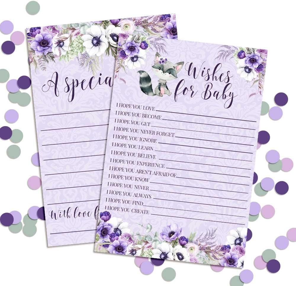 Little Rascal Cute Raccoon Girl Baby Wishes Cards 20, 4"x6" - Great Keepsake and Fun Activity for Baby Showers - Wishes for Baby Keepsakes Last Generations - Fill-In, Double-Sided Cards