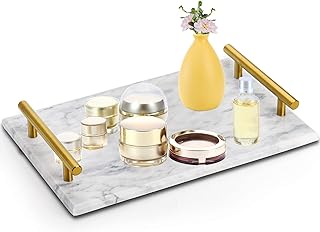 DEAYOU Decorative Tray with Gold Handles, Natural Marble Stone Tray, 12