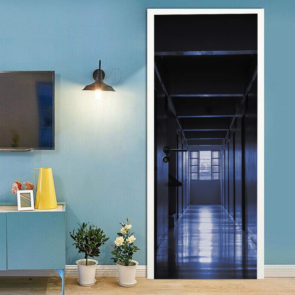 Sticker porte effet couloir sombre 3D en trois dimensions imperméable intérieur 88x200