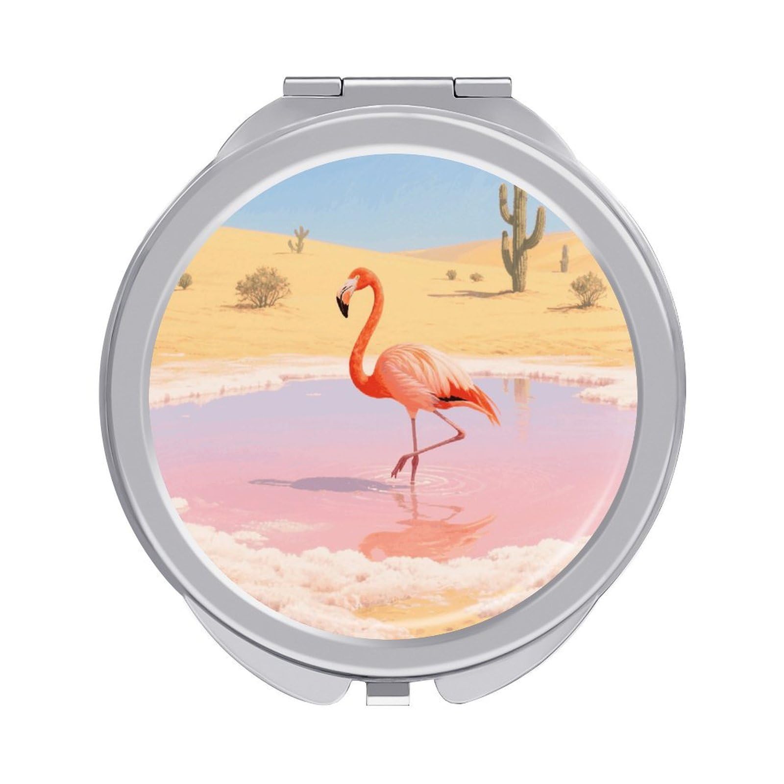 VstaDank Orange Flamingo in Salt Lake Makeup Mirror Beautiful Compact Makeup Mirror Silver Mirrors Surface Folding Makeups Lightweight Travel Makeups Mirrors for Suitable Handbag and Purses