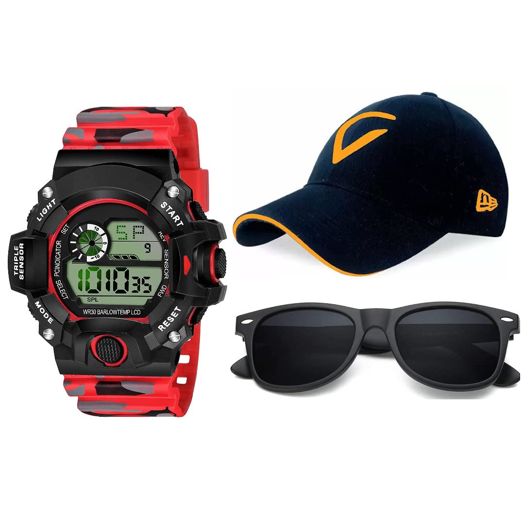 UnequeTrend Digital Sports Watch, Multi-Functional Watch for Boys & Men with Cap and Sunglasses, Combo Pack of 3 (PTHK-2449) (Red) (B09RVF4CXW) Amazon Price History, Amazon Price Tracker
