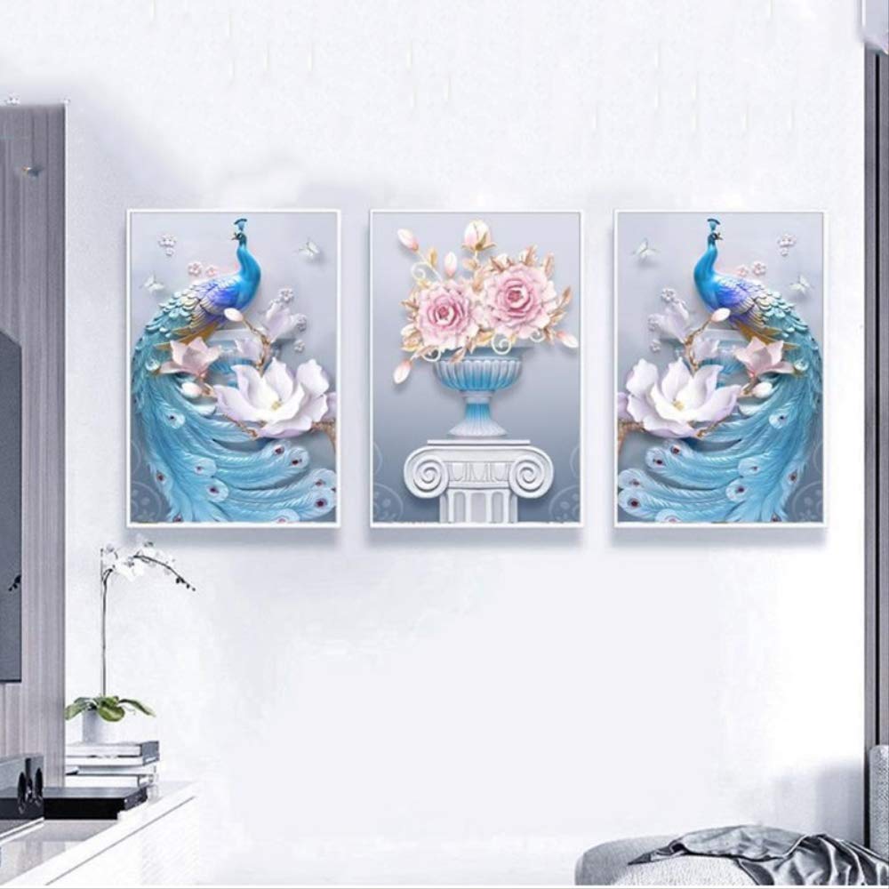 Imprimé mur art 3 pièces paon vase peinture sur toile avec cadre pour maison