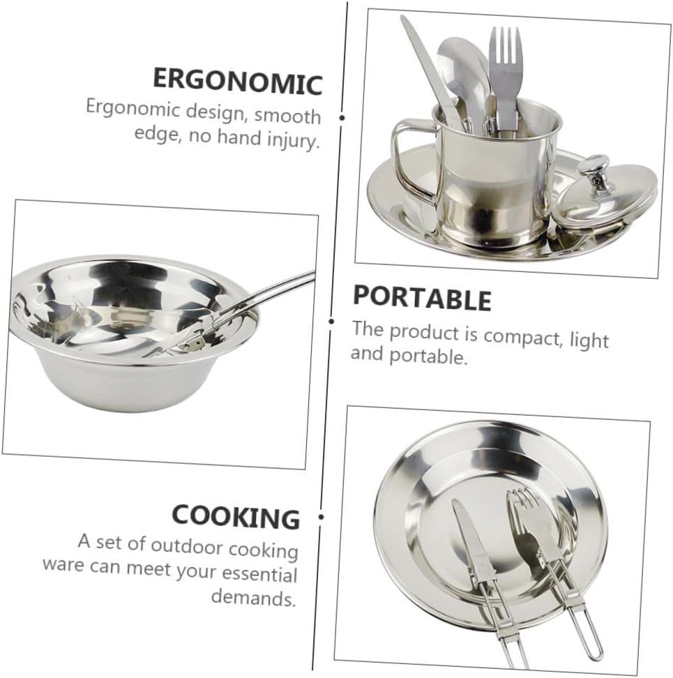 LIOOBO 1set Camping Cookware Set for People Portable Outdoor Pot Mess Kit Utensil Caddy for Hiking Camping and Picnics