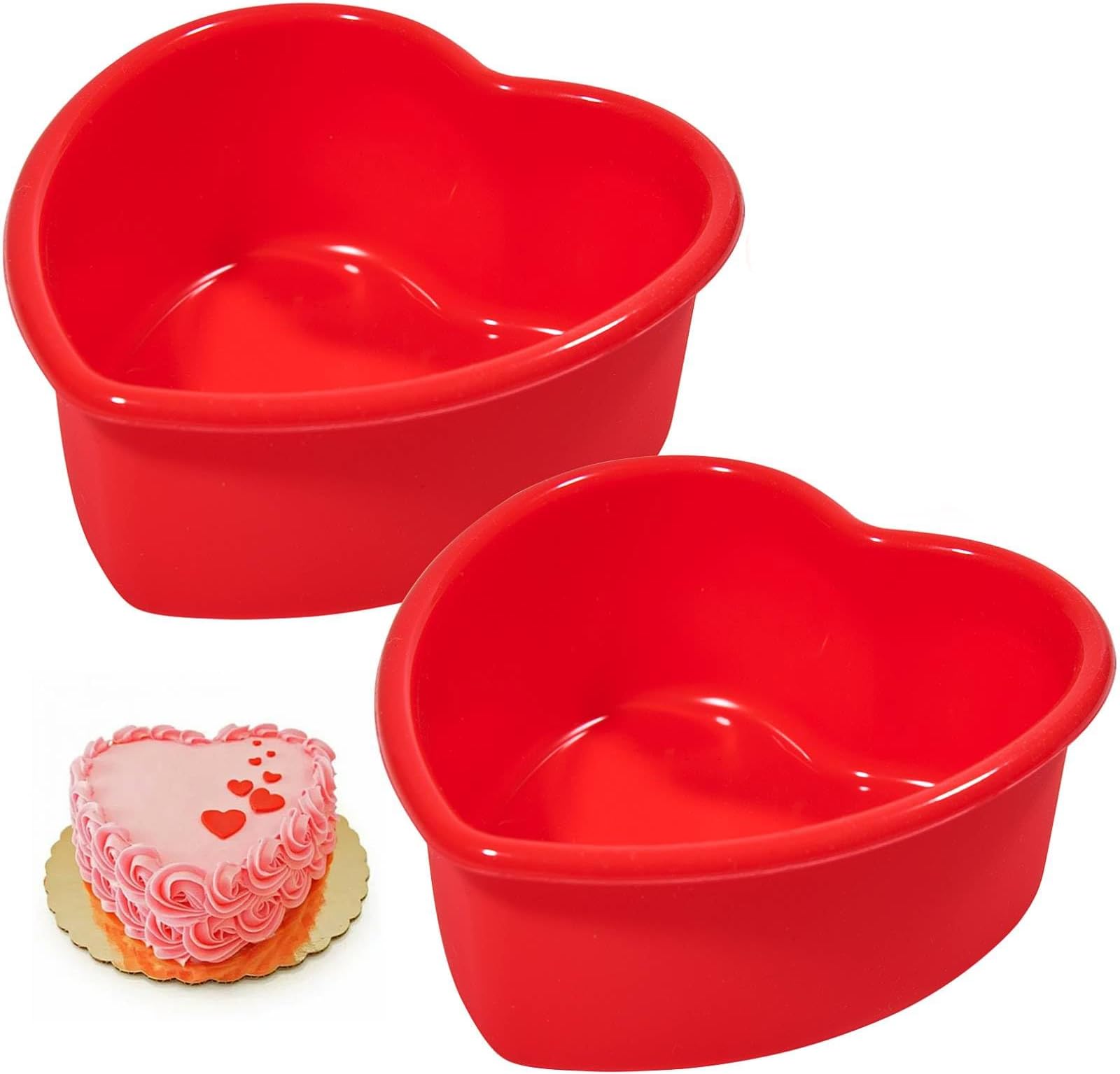 Mini Heart Cake Pan, 4 Inch Silicone Heart Cake Mold Baking Pan 2 Pack Nonstick Heart Shaped Molds for Valentine’s Day Anniversary Birthday Cake Snack Tart Muffin Cupcake Cheesecake Baking - Red