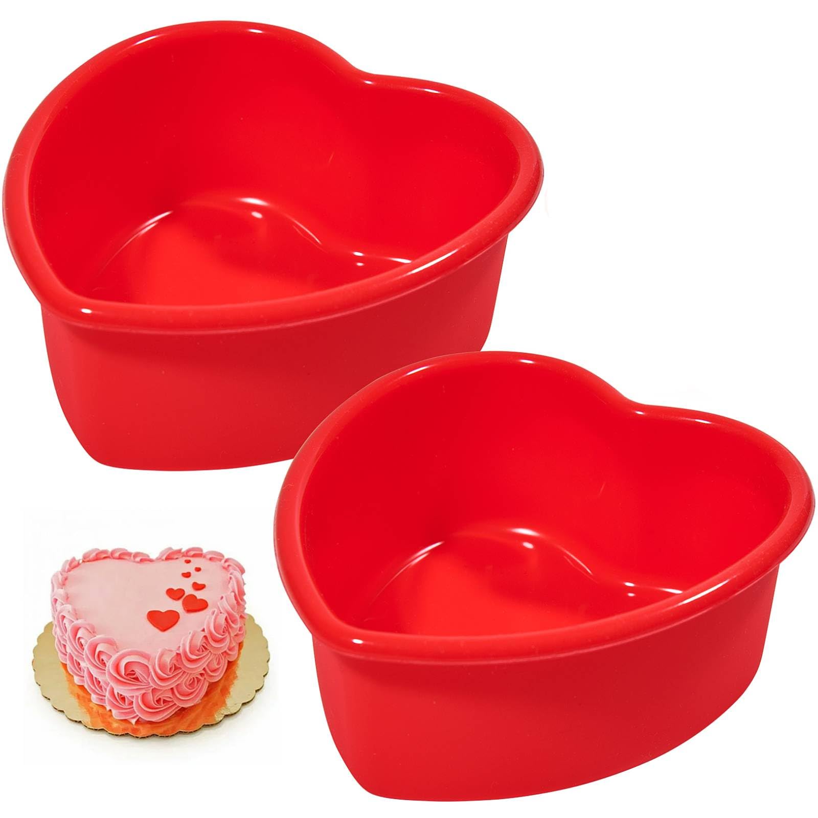Mini Heart Cake Pan, 4 Inch Silicone Heart Cake Mold Baking Pan 2 Pack Nonstick Heart Shaped Molds for Valentine’s Day Anniversary Birthday Cake Snack Tart Muffin Cupcake Cheesecake Baking - Red