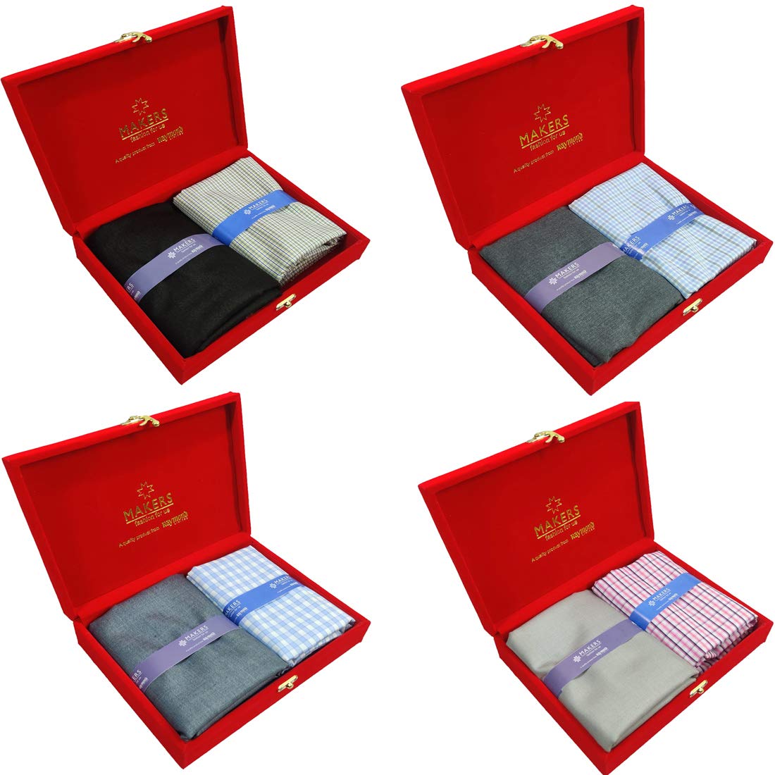 Raymond Fabrics Makers Men's Combo of Unstitched Plain Poly Cotton Shirt and Trouser Fabric Set - Gift Pack (Multicolour_Free Size)-Set of 4