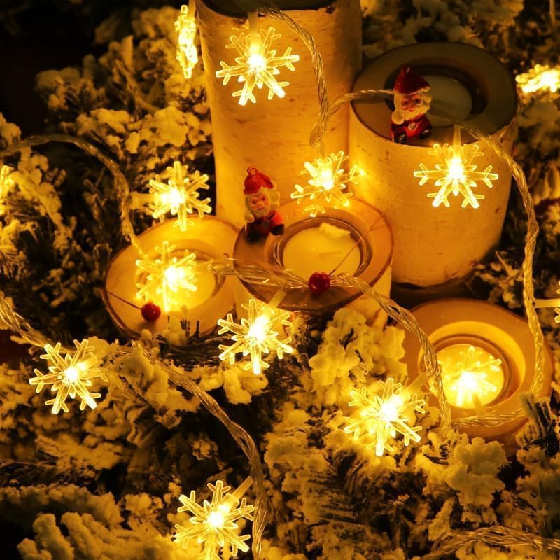 Image of MoonlitDreams Snowflake String Fairy Lights - 14 LED, 3 Meter, Warm White, Waterproof Plug-in Extendable Decorative Lights for Christmas, Wedding, (Pack of 1)