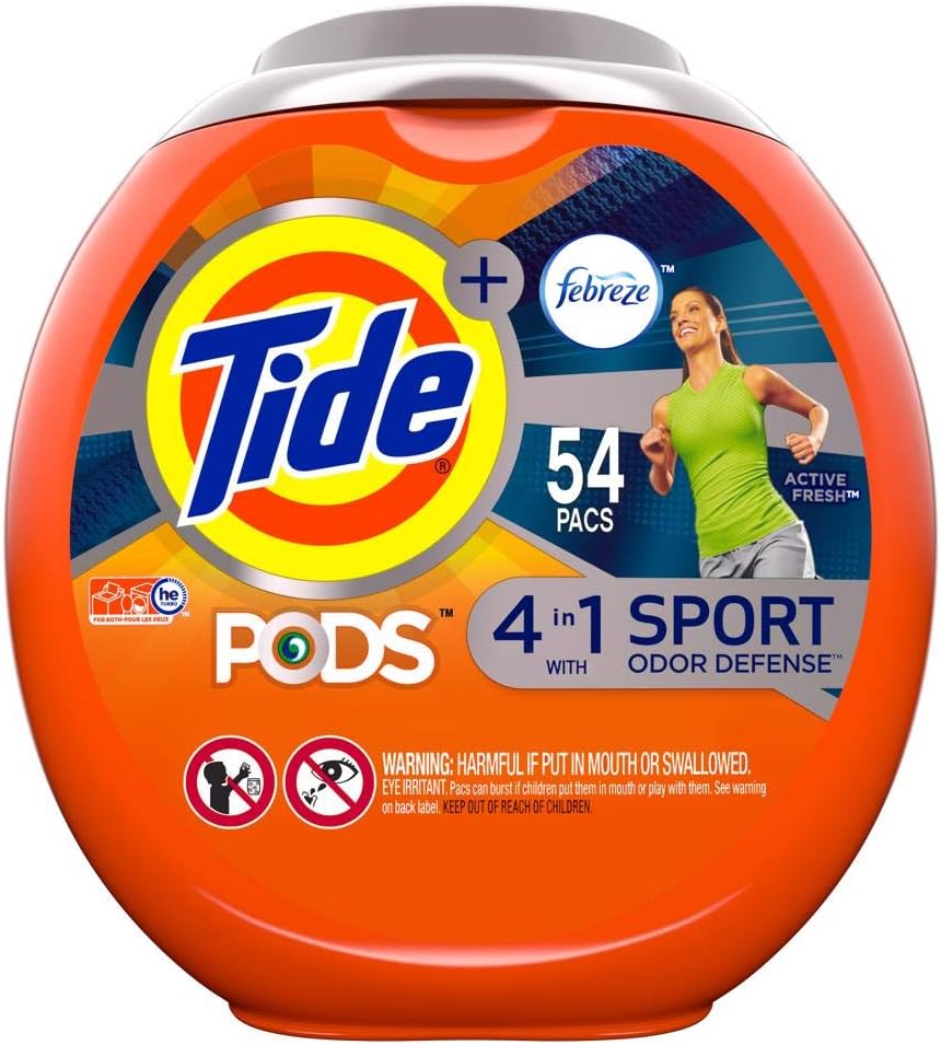 Tide PODS Plus Febreze Odor Defense Laundry Detergent Pacs, Active Fresh Scent, 54 loads, Designed For Regular and HE Washers