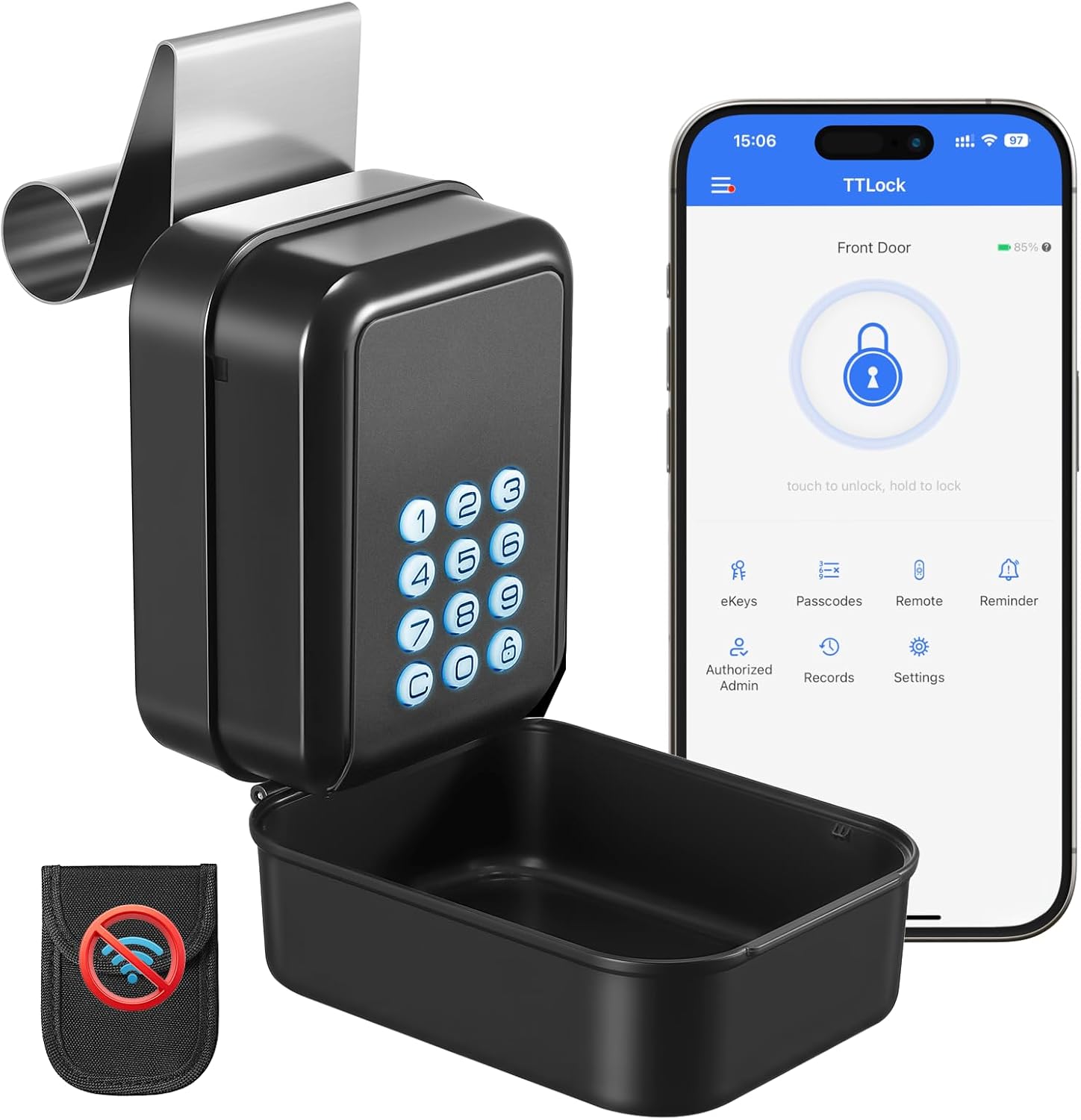 Smart Car Key Lock Box APP Control for Turo, Black
