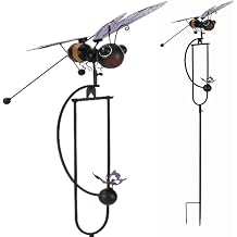 Red Carpet Studios Garden Art Small Bumblebee Balance Rocker Metal Garden Stake Yard Decor, 52.5 Tall, Purple Wings and Butterfly Cutout