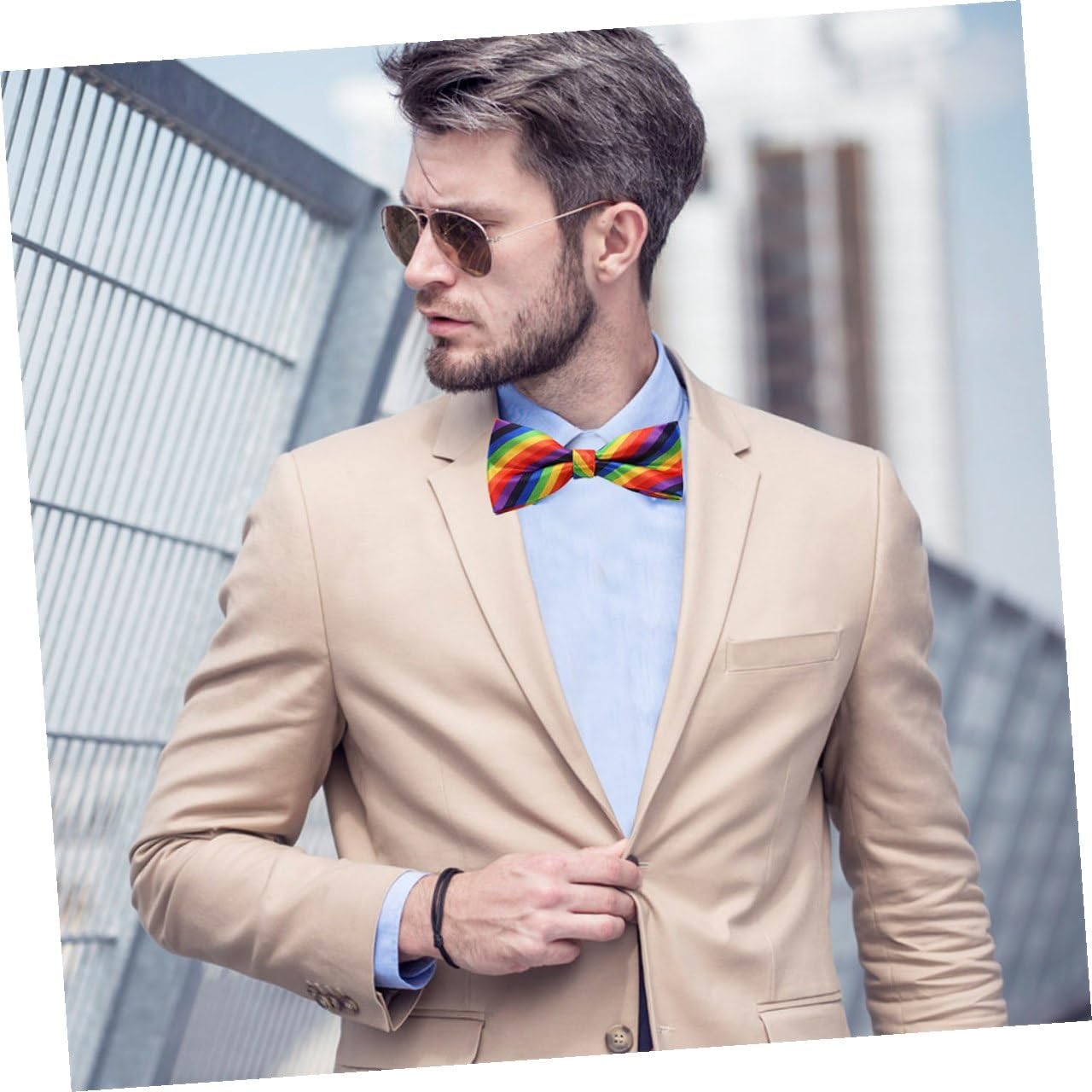 2Pcs Rainbow Stripes Bow Ties Fabric Decorative Bowtie Accessories for Men Groom Wedding Party Photo Decor