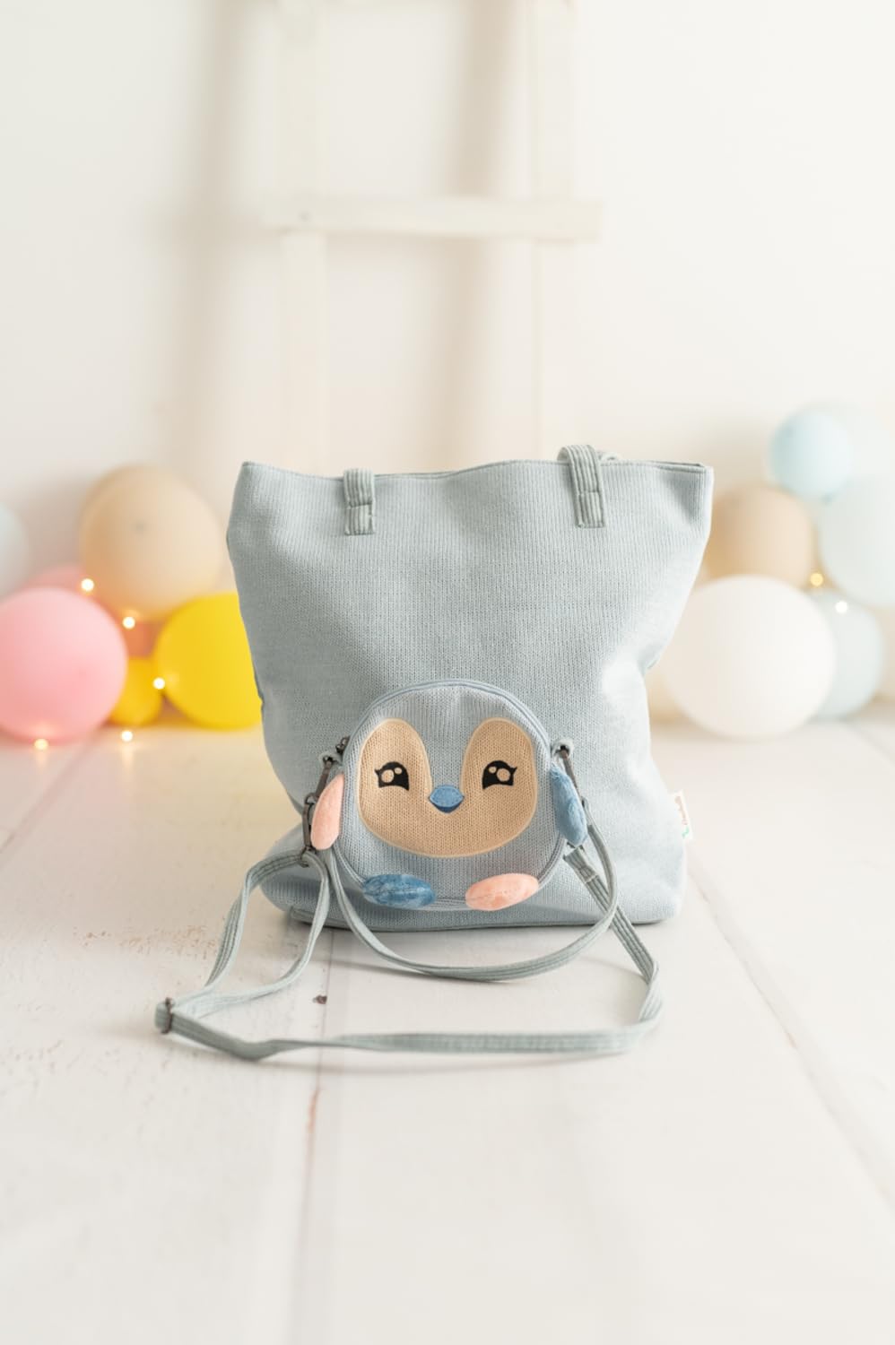 Bolso shopper infantil pingüino azul