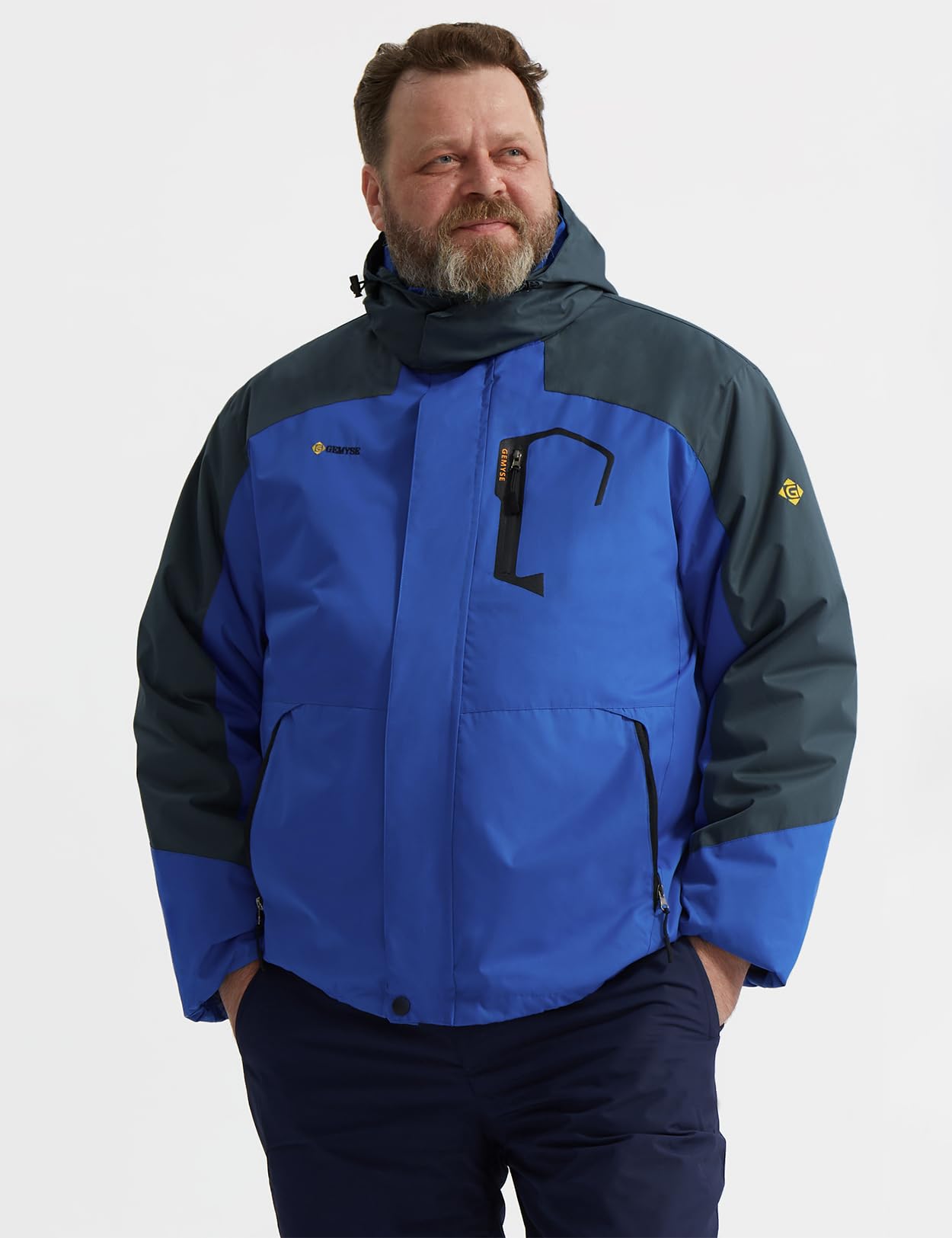 GEMYSE Herren Warme Skijacke Winddicht Wasserdicht Atmungsaktiv Multi-Pocket Outdoor-Winterjacke mit Kapuze