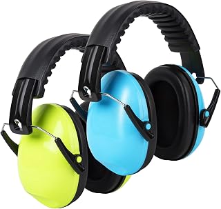 2-PACK Kids Ear Protection Earmuffs, Adjustable Safety Hearing Protection Headphones Noise Reduction Earmuff for Kids Toddlers 25NRR Noise Cancelling Earmuffs (Green, Blue)