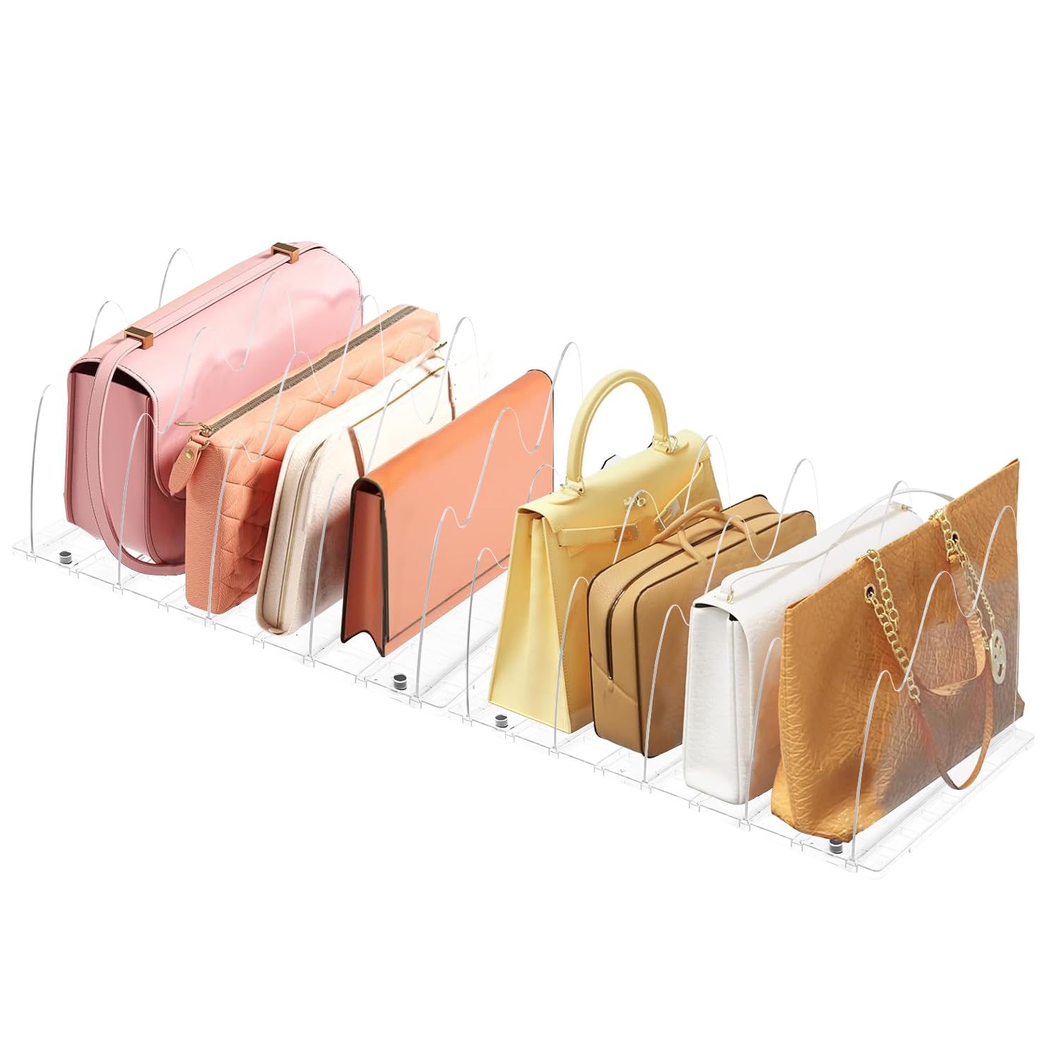 Lot de 10 Séparateurs de Sacs à Main en Forme de Montagne, Organisateur Dressing Ajustable avec Base à Fentes et Diviseurs Ajustables, Rangement pour Dressing, Placard, Chambre et Cuisine