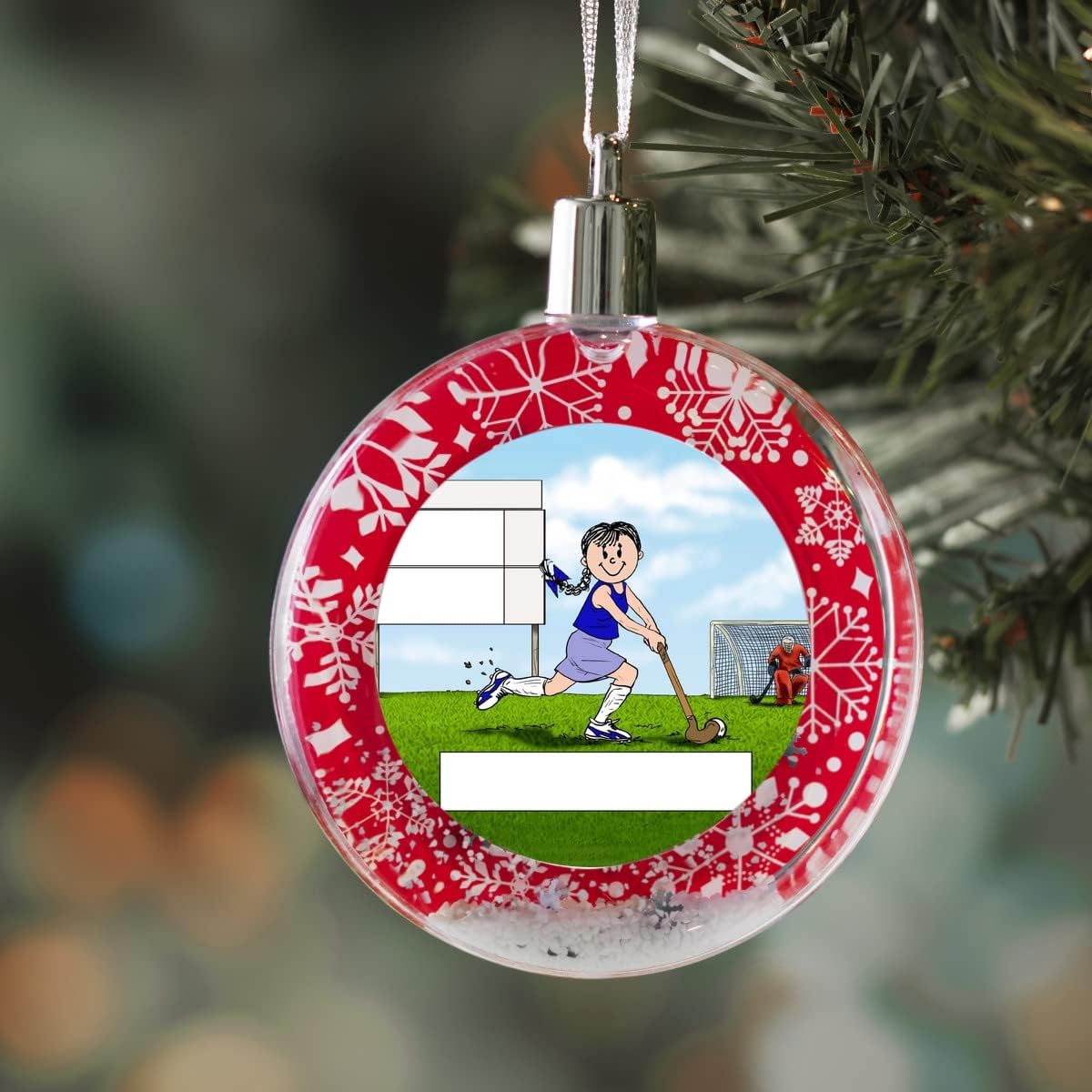 PrintedPerfection.com Personalized Friendly Folks Field Hockey Player - Female Christmas Snow Globe Ornament