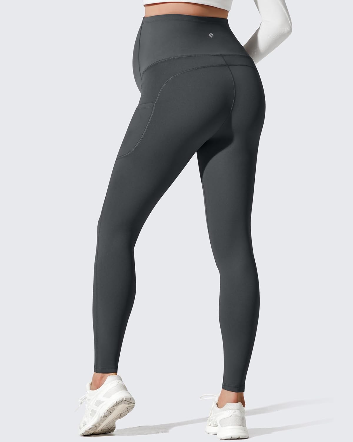 G4Free Barefeel Fleece Lined Maternity Leggings with Pockets Over The Belly Pregnancy Yoga Pants - Image 2