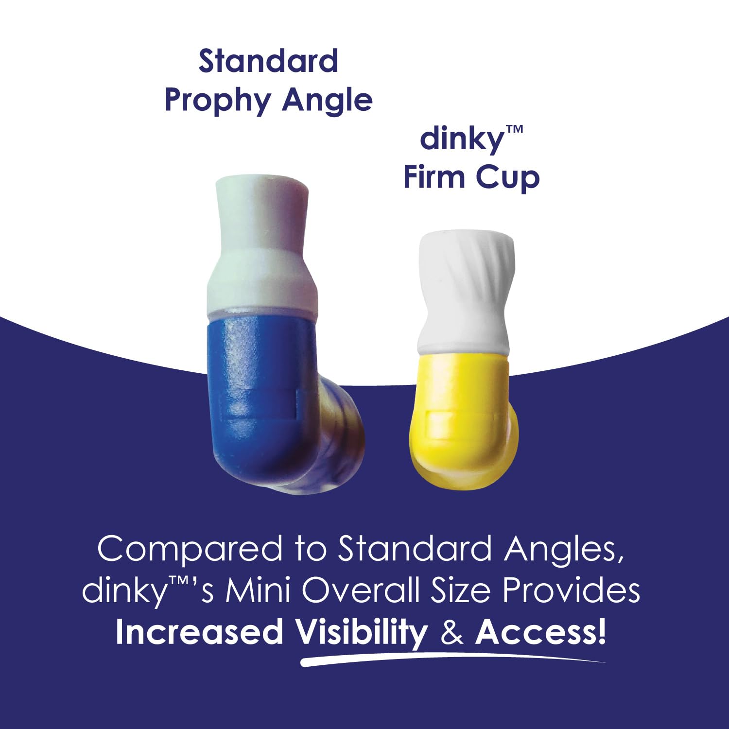 Dinky Prophy Angles - Hard/Firm Cup, Compact Design for Better Visibility & Access, Flared Tip for Subgingival Reach, Reduced Splatter, Latex-Free Disposable (100/Box)