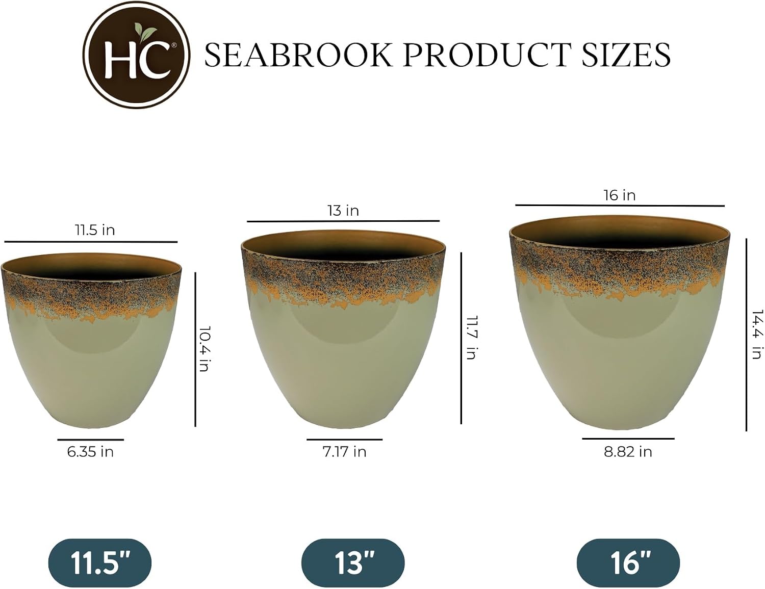 The HC Companies 11.5 Inch Seabrook Decorative Round Planter - Lightweight Premium Resin Plant Pot with a Ceramic Look for Indoor Outdoor Use, Weathered Greige