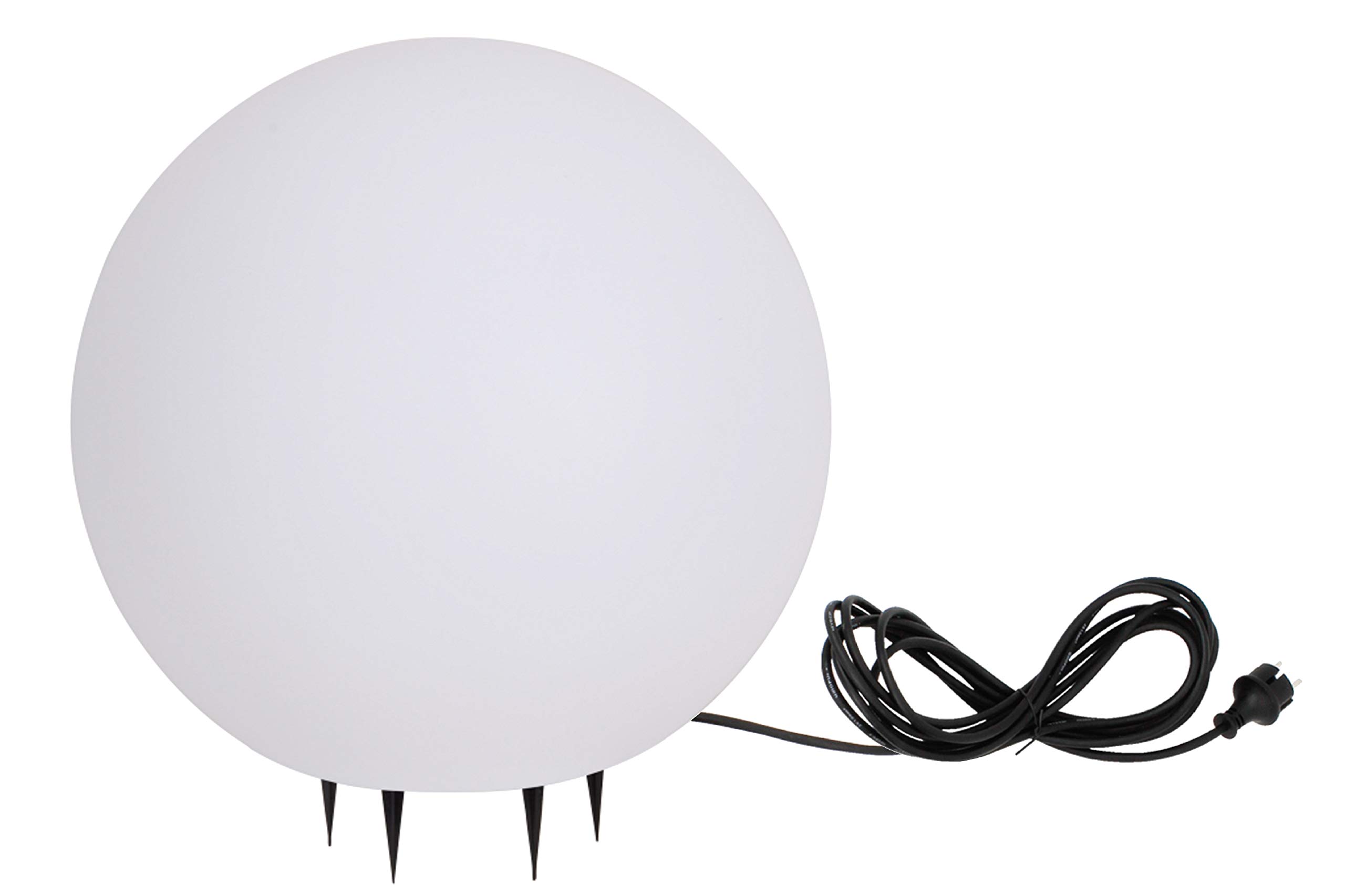Trango 1er Set 400WB IP65 Gartenkugel in Weiß matt 40cm Durchmesser inkl. je 1x E27 LED Leuchtmittel *SNOW* Kugelleuchte inkl. ca. 5 Meter IP44 Kabel Gartenleuchte, Leuchtkugel, Wegleuchte, Kugellampe
