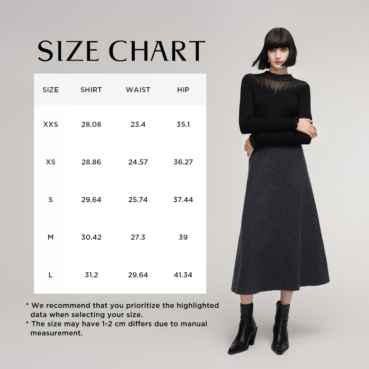 GOELIA Women's Skirts Wool Blend Dark Gray High Waist A-Line Flowy Fall Formal Skirt Work Teacher Outfits Midi Skirt
