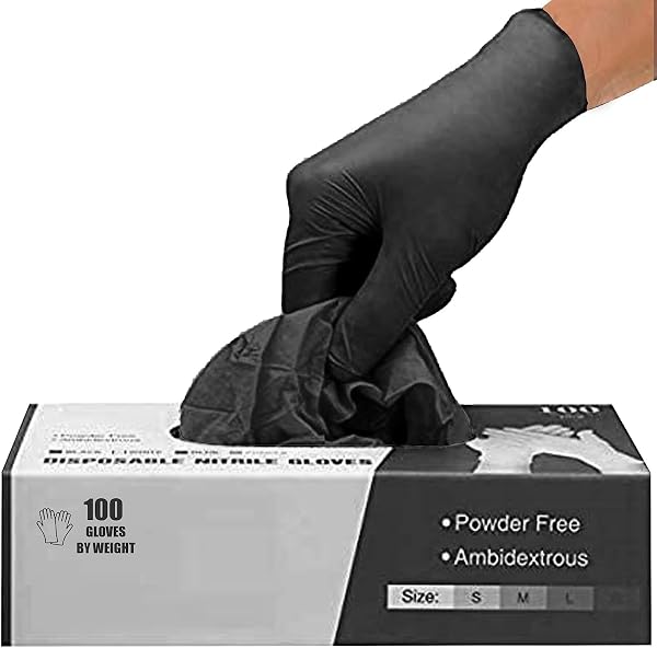 PRAIMA Black Nitrile Disposable Gloves - Latex-Free, Powder-Free, Pack of 100, Strong and Puncture-Resistant, Medical, Food Handling, Tatoo Barber Shop Gloves (Medium) - 1