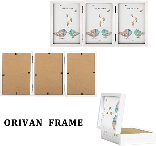 Miniatura 7 de Marco de fotos triple de 5 x 7 con bisagras para 3 fotos, marcos de fotos plegables con marcos verticales de cristal, color blanco