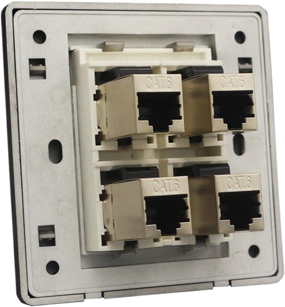 4-Port RJ45 LAN Wall Plate Black CAT.6 Network Jack with Female Coupler CAT 6 Panel
