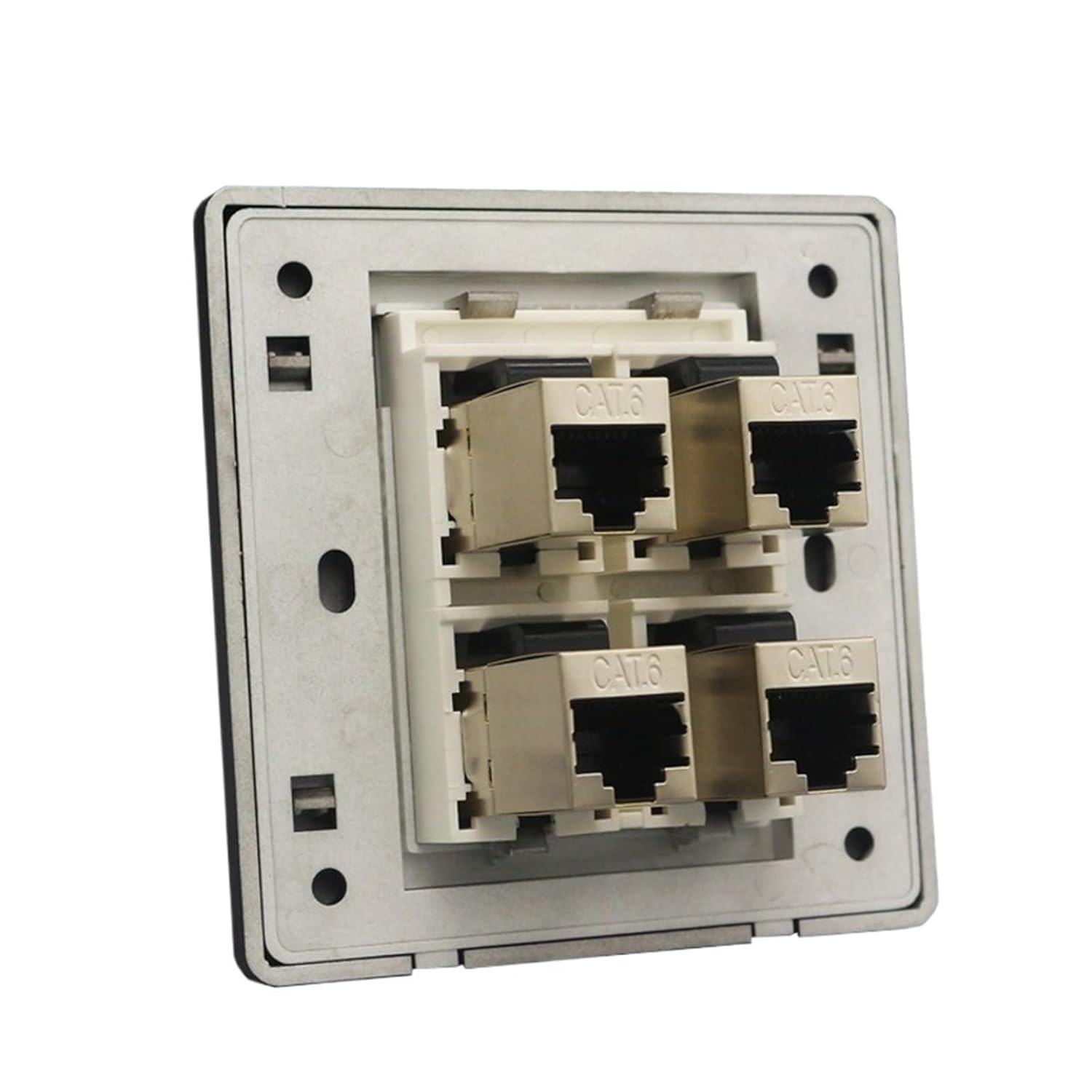 4-Port RJ45 LAN Wall Plate Black CAT.6 Network Jack with Female Coupler CAT 6 Panel