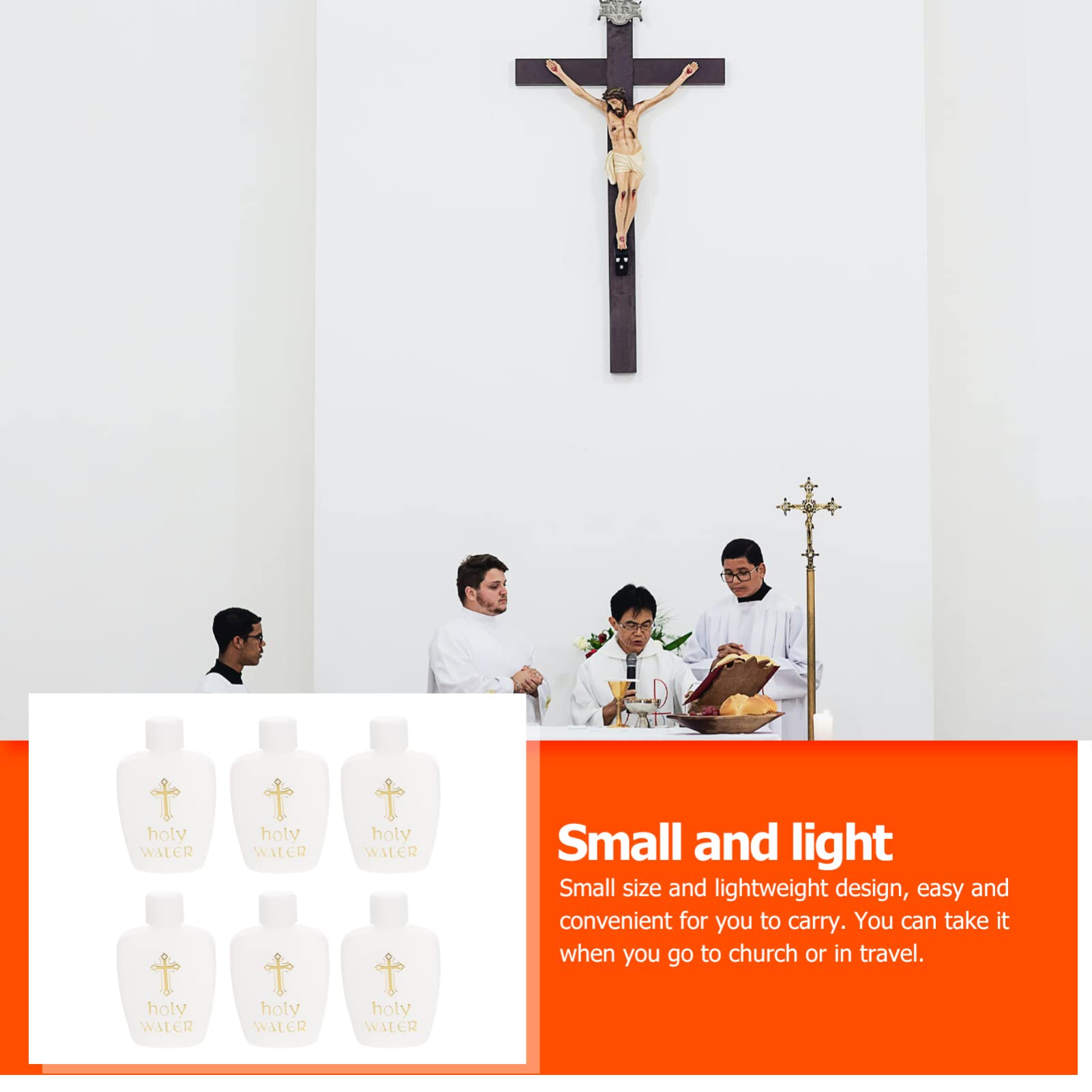 EXCEART Bottiglia d'acqua santa, set da 6 pezzi, piccole bottiglie d'acqua sacre, 60 ml, in plastica, per battesimo, chiesa, Pasqua, esorcismo, con motivo a croce, pratica per cerimonie religiose