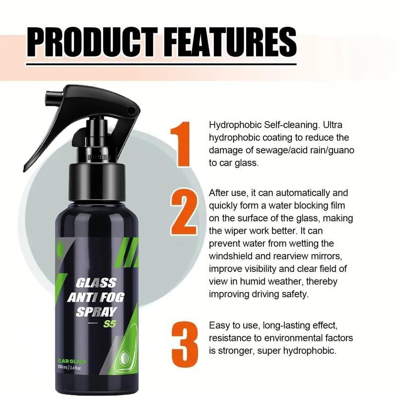 Image of Abhayart Car Glass Cleaner Anti Fog Spray(100ML), Oil Film Remover for Car Window, Anti-Fog, Rainproof, Automotive Glass Cleaner, Hard Water Spot Remover, Car Windshield Cleaner, Helmet Visor Cleaner