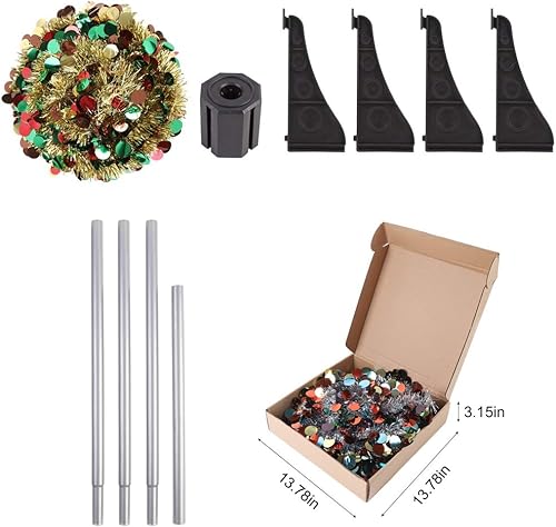 Miniatura 6 de Peyan Árbol de Navidad de oropel de 5 pies, árbol de Navidad plegable con soporte, árbol de Navidad dorado y rojo y plateado con purpurina para el