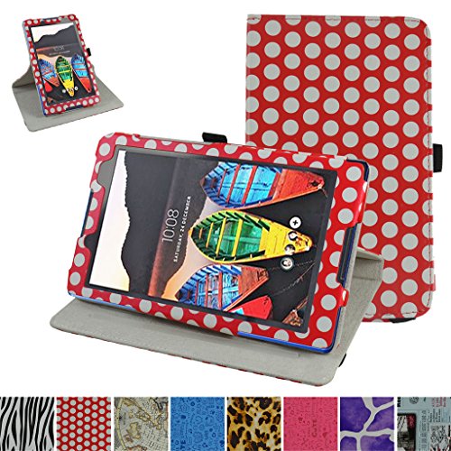 Lenovo Tab3 A8 / Tab3 8 Rotating Case,Mama Mouth 360 Degree Rotary Stand With Cute Lovely Pattern Cover For 8 Lenovo Tab 3 8 Tb3-850F / Tb3-850M Tablet 2016,Polkadot Red