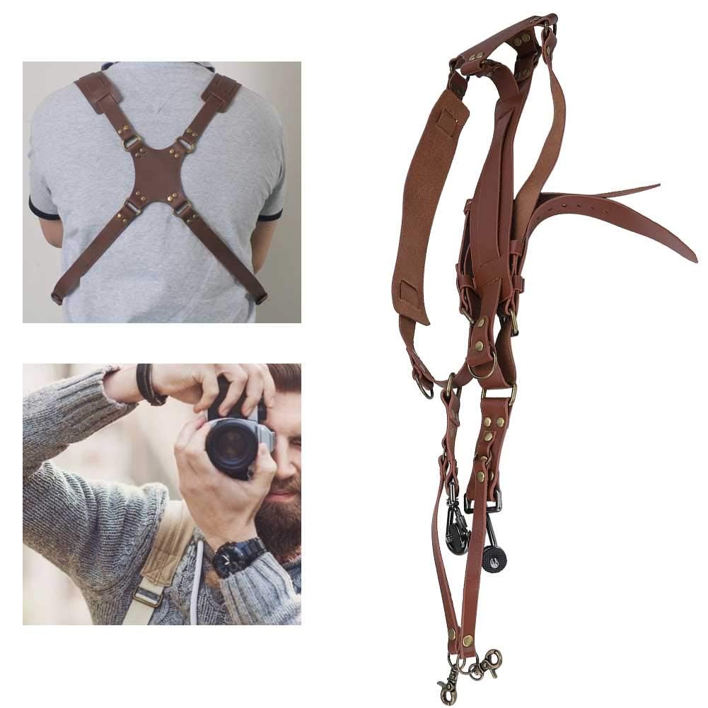 Harnais pour appareil photo double, sangle d'appareil photo en cuir à double épaule réglable pour accessoires de photographie de photographes