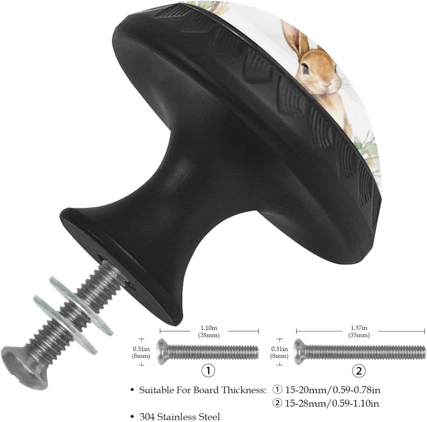 Black Easter Wreath and Rabbit (2) Simple Decorative Drawer Knobs, Sturdy Cabinet Hardware with Complete Screws Kit