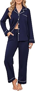 Womens Pajamas Set Cotton PJs Long Sleeve Sleepwear Button Down Tops and Pants 2 Piece Lounge Set