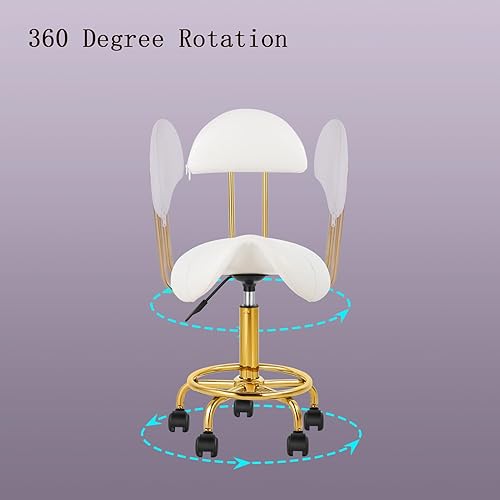 Miniatura 5 de Silla de montar giratoria con cojín suave y cómodo y ruedas, taburete hidráulico para oficina en casa, tatuaje, salón de belleza, uso en tienda,