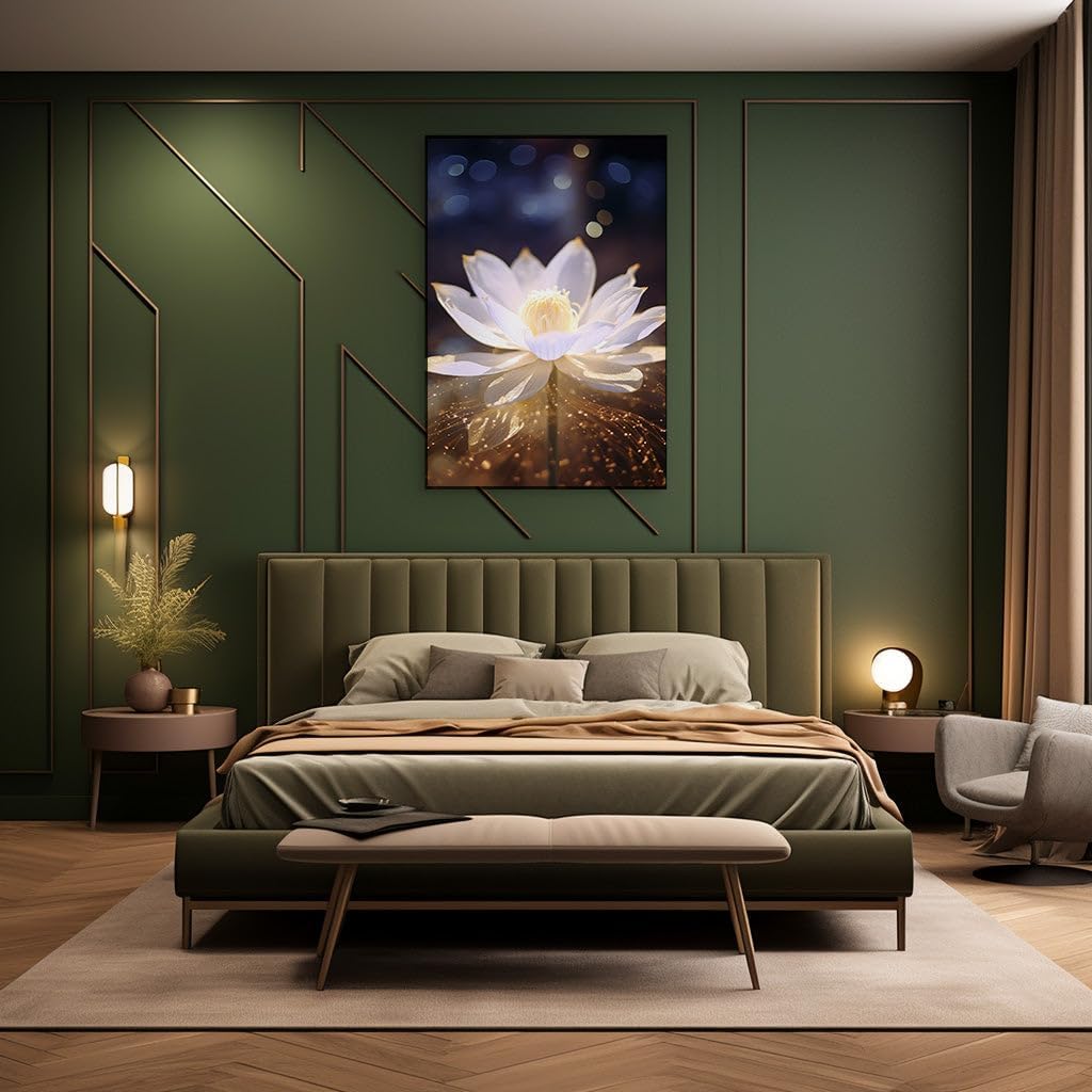 Canvas for Living room. Serene Grace: A White Lotus in Soft Warm Light, 27 x 18 inch Canvas Wall Art - Contemporary Masterpieces - Modern Home Decor - 27 x18 inch