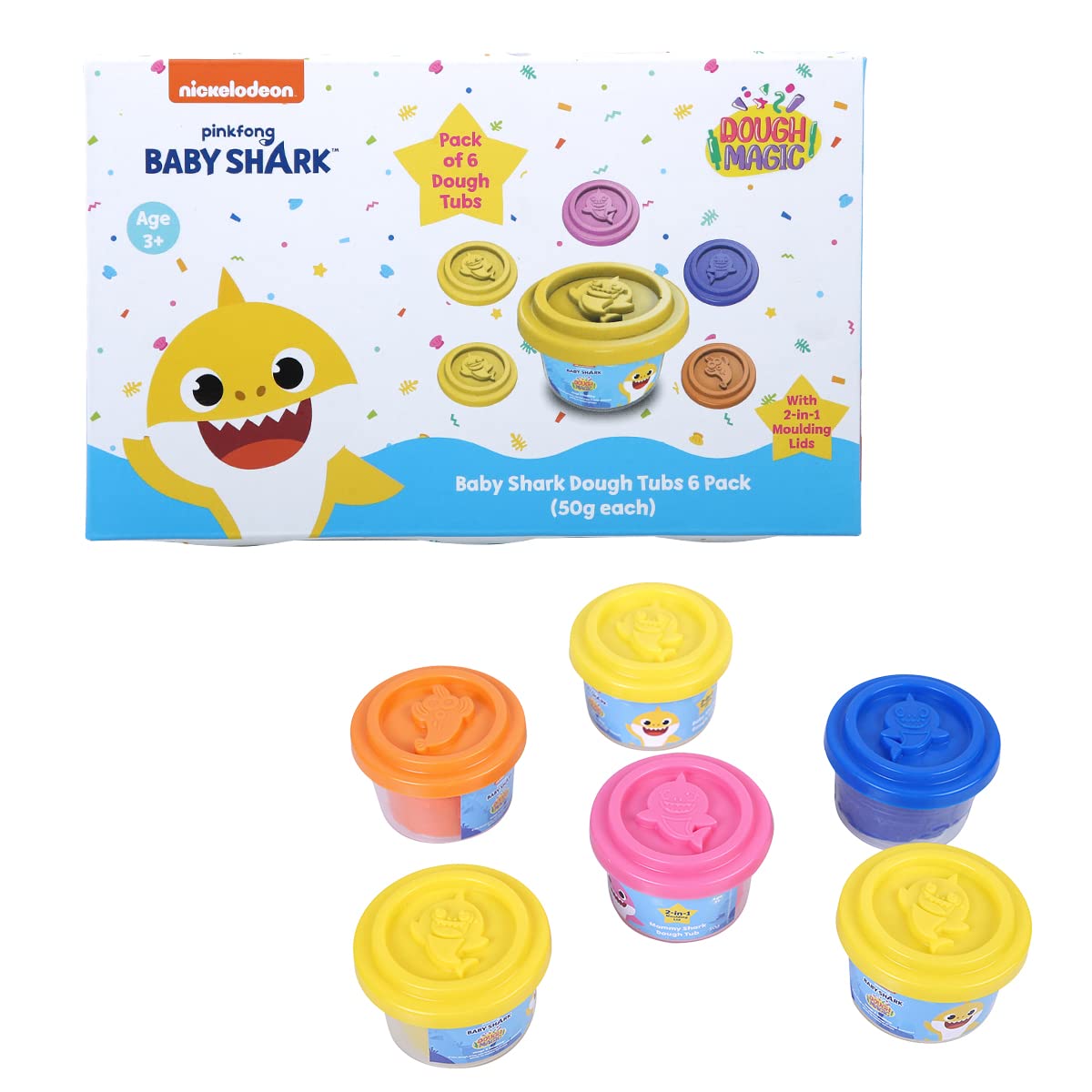 Buy Dough Magic Baby Shark with 2 in 1 Moulding Lid Pack of 6 Tubs 50gm