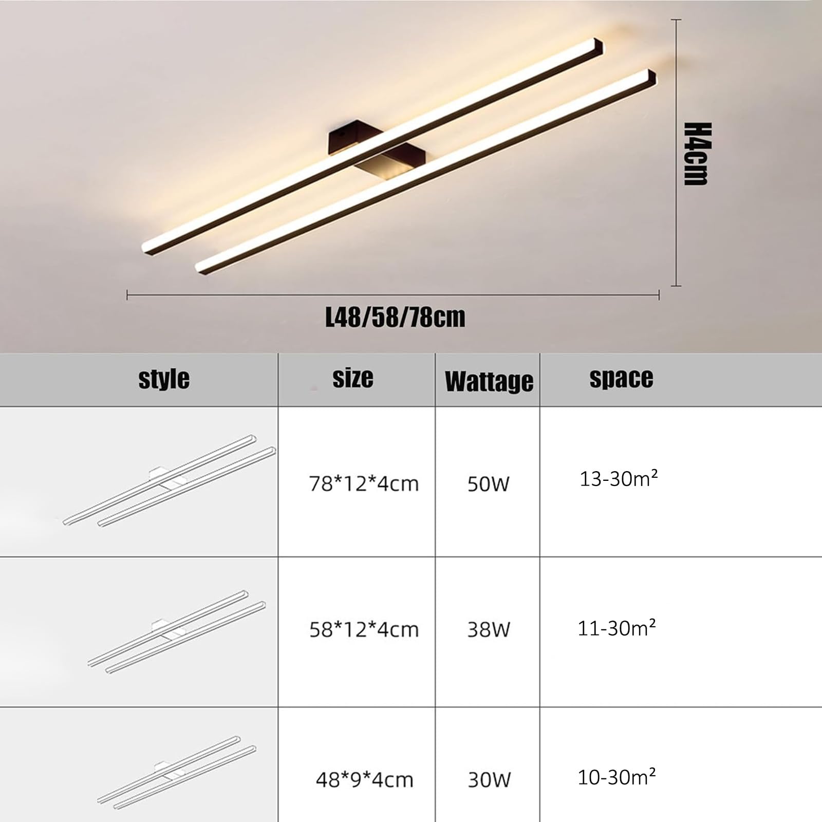 Deckenlampe LED Deckenleuchte Modern Design Schlafzimmerlampe Küchenlampe 2 Rechtecke Lampe Decke Wohnzimmerlampe Flurlampe Deckenbeleuchtung für Schlafzimmer Küche Flur (Schwarz Weißes Licht,48CM)