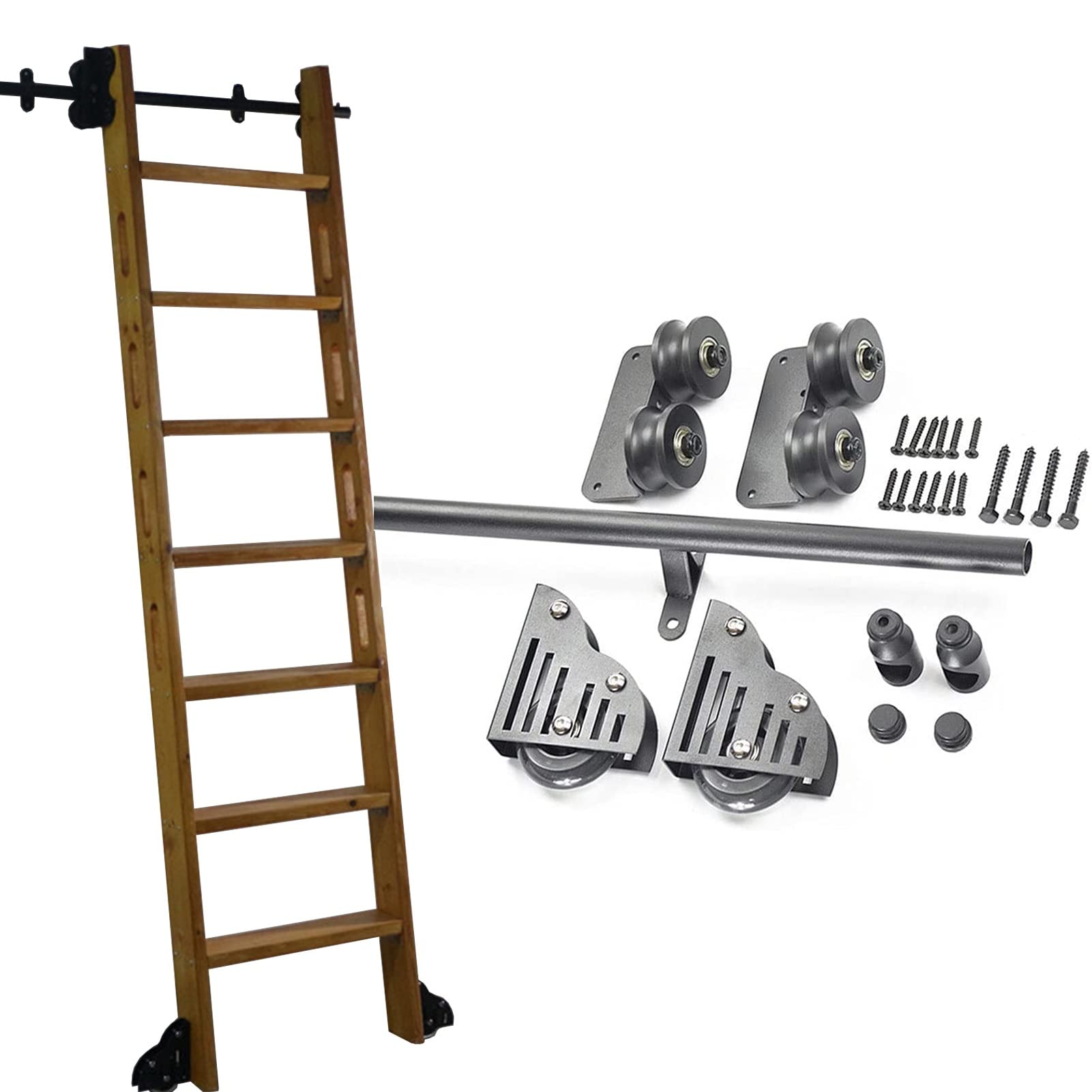 Kit rail porte de grange coulissante en acier noir de 3,3 à 20 pieds pour échelle mobile