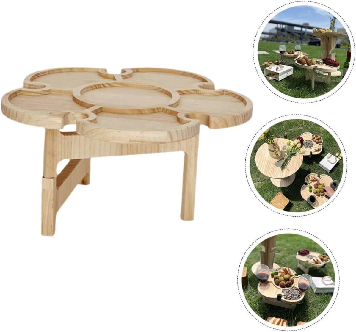 Totority Outdoor Portable Wine Rack Table Wooden Beverage Desk for Picnic Camping Beach Pool Wine Supplies Lightweight Durable Easy to Carry