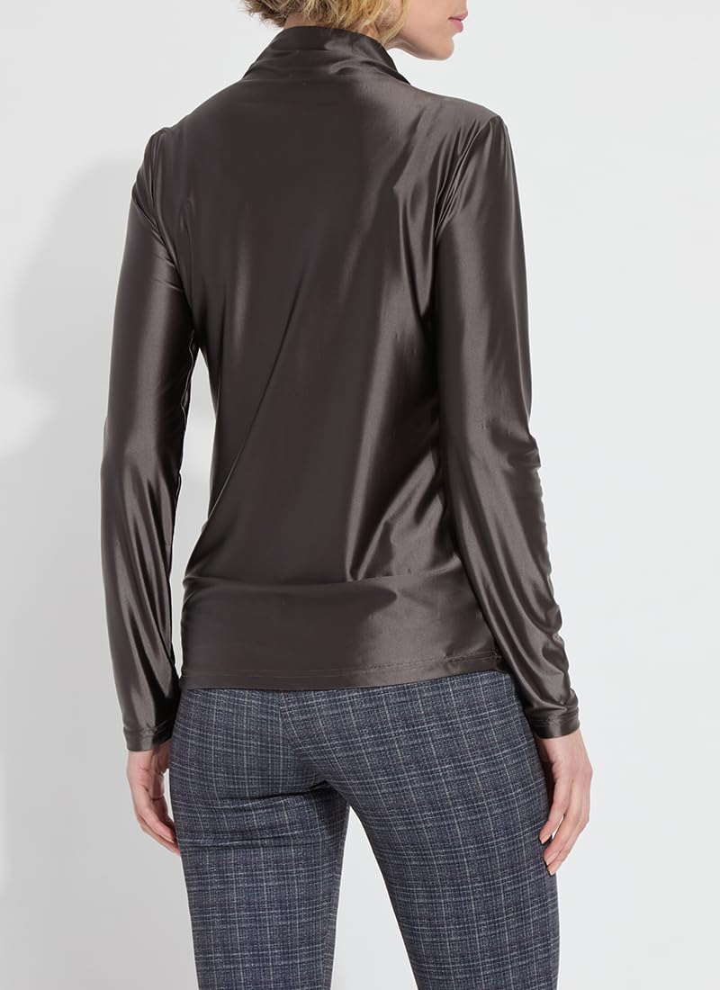 Lyssé Shalom Satin Tops for Women Long Sleeve with Mock Neck & Asymmetrical Draping – Wrinkle-Resistant Satin top Women - Image 2