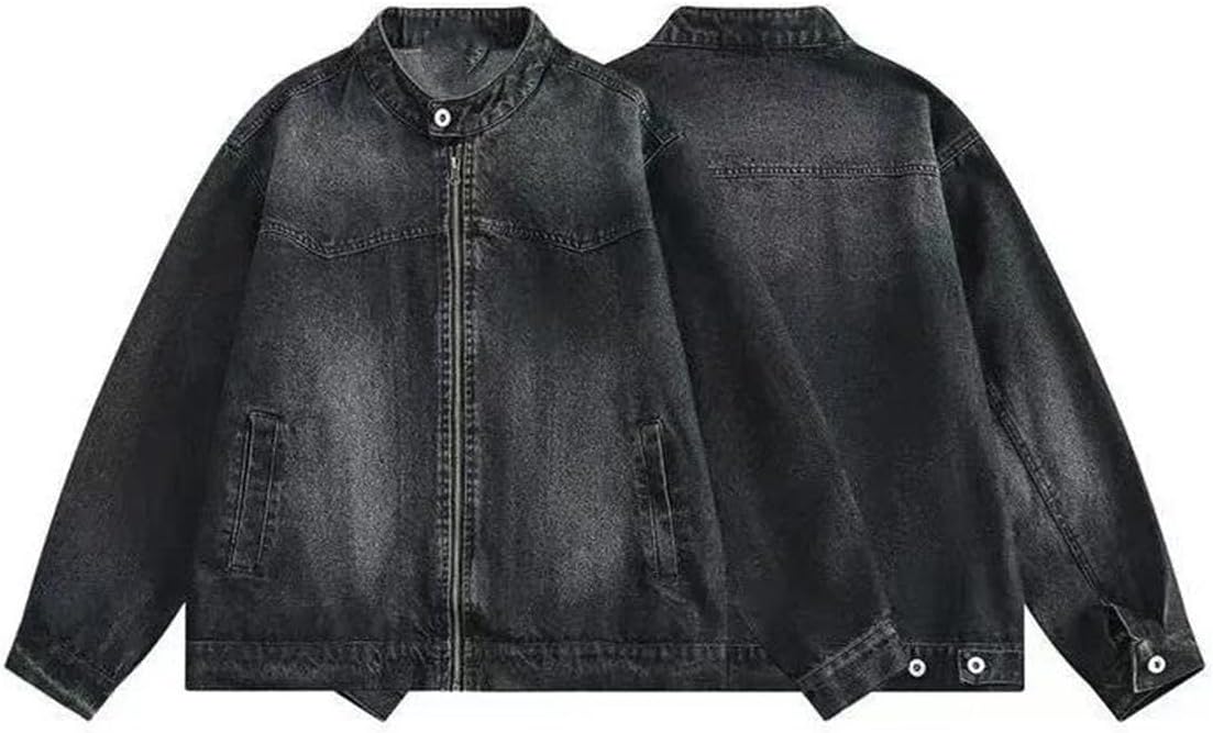 Men's Vintage American Washed Denim Jacket Loose Fit Cotton Outerwear For Casual Street Style Daily Wear