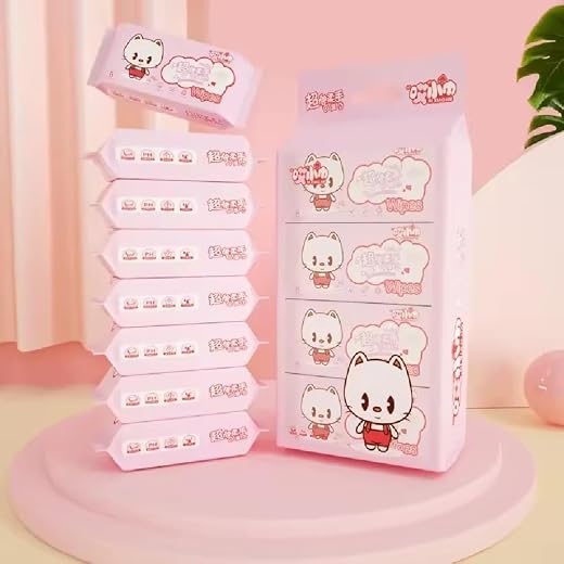 VARENYYA Mini Baby Wipes Disposable Portable Pocket Water Wipes Baby Skin Care Wet Tissue Travel Total 8 Pouch (Set Of 1)
